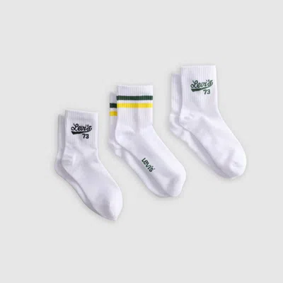 Levi's Mid Cut Stripe Logo Socks (3-pack) In White