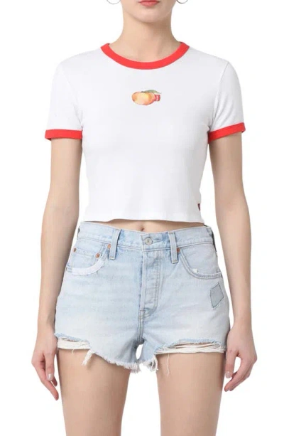 Levi's® Mini Ringer Cotton Graphic T-shirt In Peach Tab Bright Wht/poppy Red