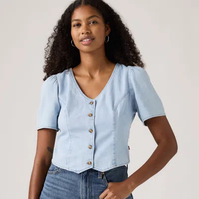 Levi's Moxie Short-sleeve Denim Blouse In Blue