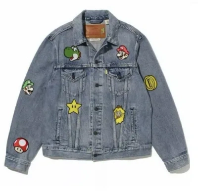 Pre-owned Levi's Nintendo Super Mario  Men's Vintage Fit Trucker Denim Jacket Sz Xl In Blue