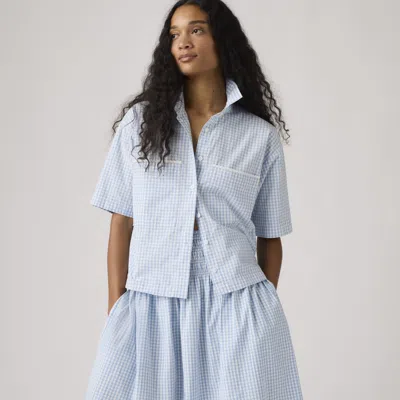 Levi's Novelty Harlie Short Sleeve Cropped Shirt In Blue