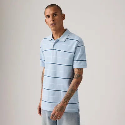 Levi's Original Polo Shirt In Aren Stripe Soft Chambray Blue