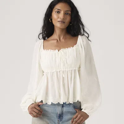 Levi's Ottie Long Sleeve Boho Blouse In White