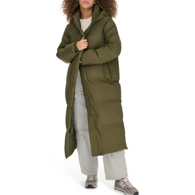 Levi's Parka Puffer Jacket Womens Olive Extra Long Hooded Full Zip Pall138 In Green