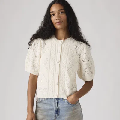 Levi's Pauline Pointelle Short Sleeve Cardigan In White