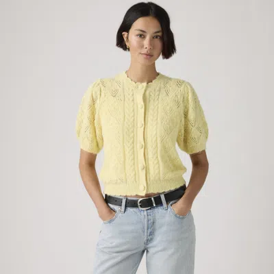 Levi's Pauline Pointelle Short Sleeve Cardigan In Yellow