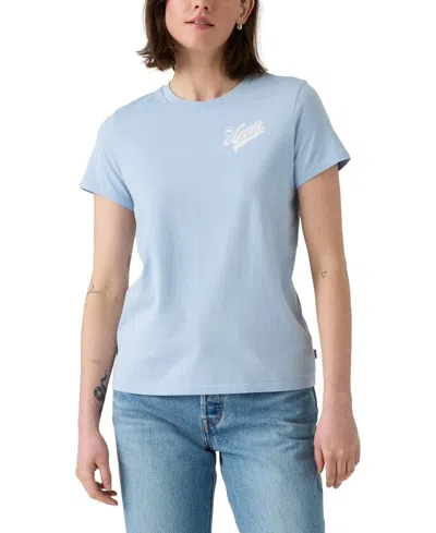 Levi's Perfect T-shirt Women's Chambray Blue Graphic Print Short Sleeve Pal62 In Multi