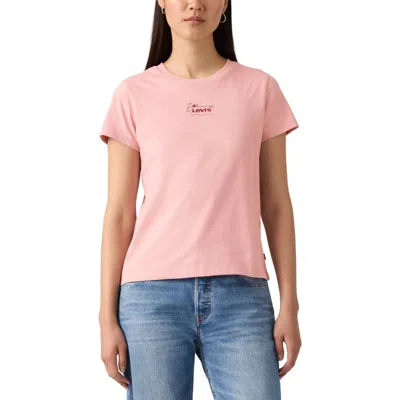 Levi's Perfect T-shirt Women's Pink Logo Print Crew Neck Short Sleeve Pall458