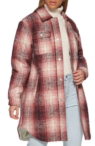 Levi's® Plaid Faux Shearling Lined Long Shirt Jacket In Blush Ombre