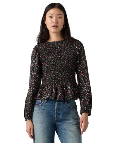 Levi's Plus Size Ashton Long-sleeve Floral-print Peplum Blouse In Multi