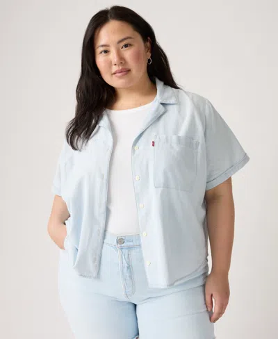 Levi's Plus Size Bennie Button-up Camp Cotton Shirt In Blue