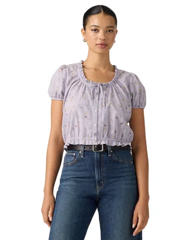 Levi's Plus Size Chiara Front Button Short-sleeve Blouse In Pedrine Floral Lavender Blue