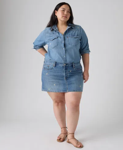 Levi's Plus Size Cotton Iconic 501 Mid-rise Denim Skirt In Blue