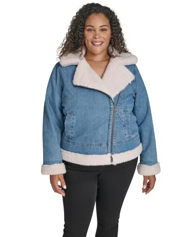 Levi's Plus Size Denim Laydown Collar Moto Jacket In Blue