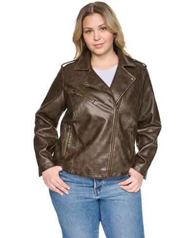Levi's Plus Size Faux Leather Asymmetrical-zipper Moto Jacket In Brown