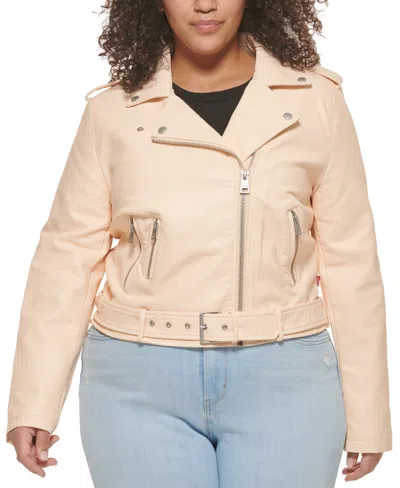Levi's Plus Size Faux Leather Belted Motorcycle Jacket In Neutral
