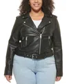 Levi's Plus Size Faux Leather Belted Motorcycle Jacket In Black