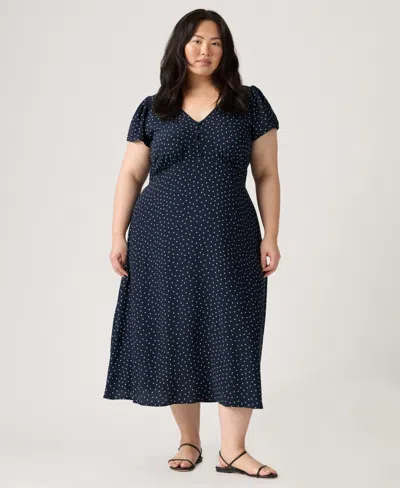 Levi's Plus Size Lilith V-neck Midi Dress In Inga Dot Navy Blazer