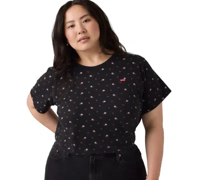 Levi's Plus Size Perfect Floral-print Short-sleeve T-shirt In Black