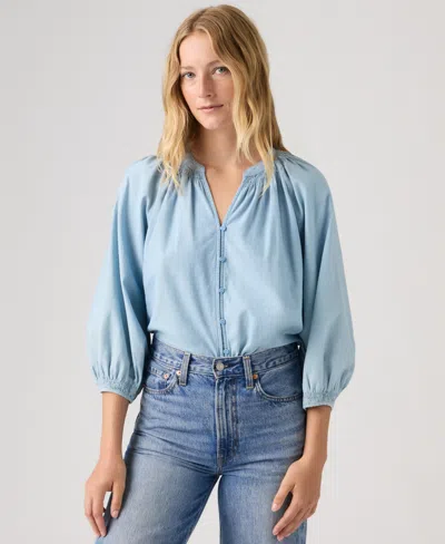Levi's Plus Size Relaxed-fit Button-front Top In Blue
