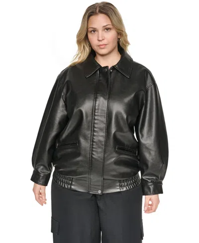 Levi's Plus Size Relaxed-fit Faux Leather Bomber Jacket In Black