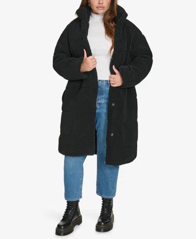 Levi's Plus Size Snap Closure Teddy Coat In Black