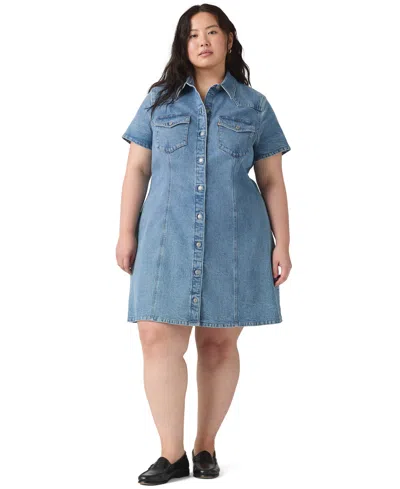 Levi's Plus Size Trace Western Short-sleeve Collared Dress In Blue