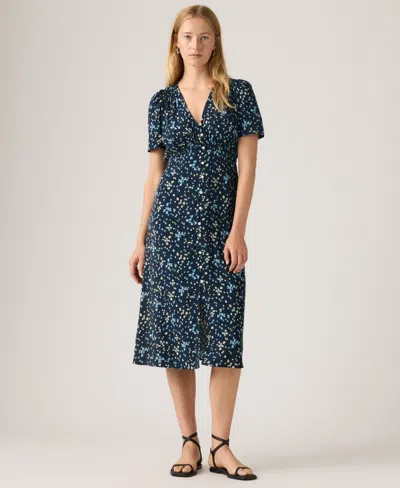 Levi's Plus Size V-neck Button-front A-line Midi Dress In Blue