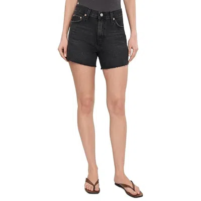 Levi's Premium Ribcage Shorts Women's Black Denim Mid Rise Frayed Hem Gbo3812