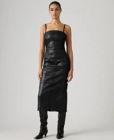 Levi's Premium Women's Coated Seamed Bustier Denim Midi Dress In Black