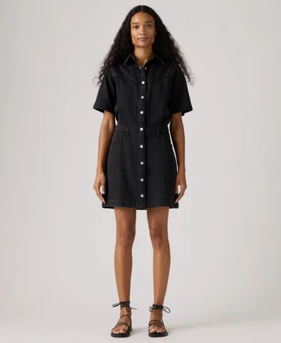 Levi's Premium Women's Short-sleeve Logan Western Denim Dress In Black