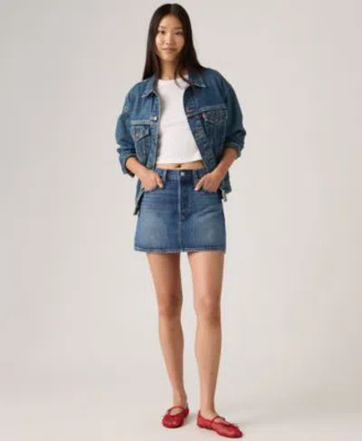 Levi's Levis Premium Womens Icon Cotton Denim Skirt In Sign On The Hill Plus