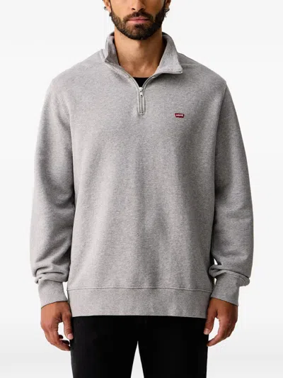 Levi's Quarter-zip Logo-patch Sweatshirt In Gray