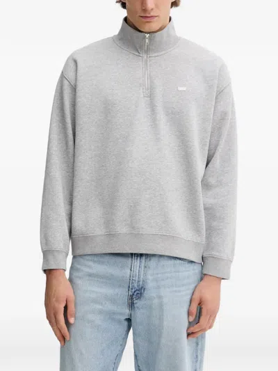 Levi's Quarter-zip Logo-patch Sweatshirt In Gray