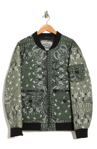 Levi's® Quilted Zip Up Bomber Jacket In Olive