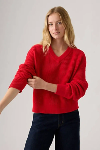 Levi's Reese V Neck Sweater In Red