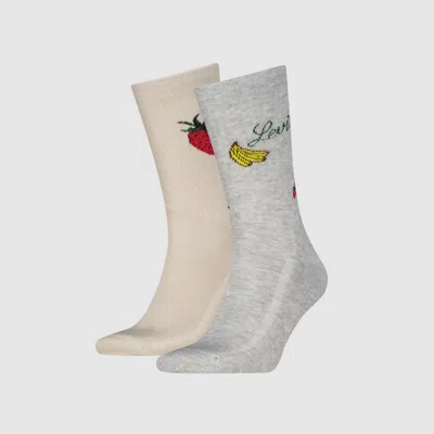 Levi's Regular Cut Fruit Socks 2 Pack In Animal Print