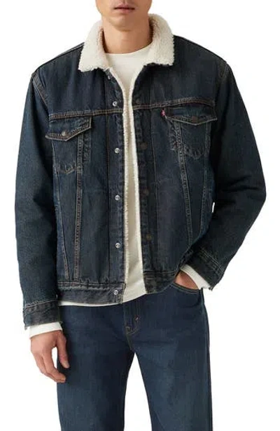 Levi's® Relaxed Fit Faux Shearling Lined Denim Trucker Jacket In Blue