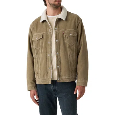 Levi's® Relaxed Fit Faux Shearling Lined Trucker Jacket In Green