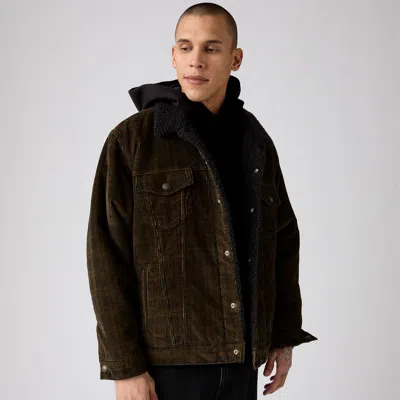 Levi's Relaxed Fit Teddy Plaid Corduroy Trucker Jacket In Brown