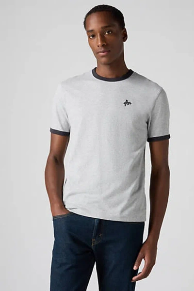 Levi's Retro Embroidered Ringer Tee In Gray