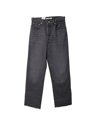 Pre-owned Levi's Ribcage Cotton Straight Trousers In Gray