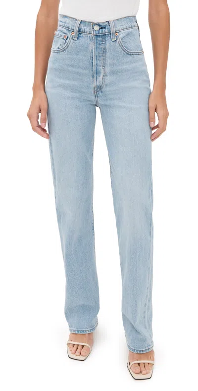 Levi's Ribcage Full Length Jeans Blasted Stone Clean In Gray