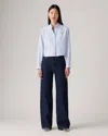 Levi's Ribcage Jeans Womens Blue Denim Dark Wash High-rise Wide Leg Kfc219 In Blue