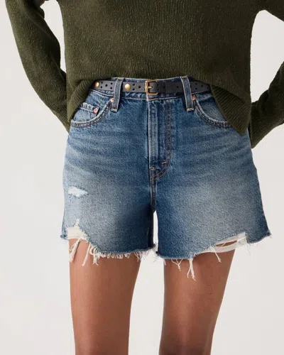 Levi's Ribcage Shorts Women's Blue Denim Cotton Frayed Hem High Rise Jax1953