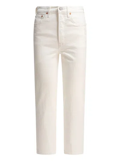 Levi's Womens Ecru Booper No Damage 501 Cropped Straight-leg High-rise Jeans In White