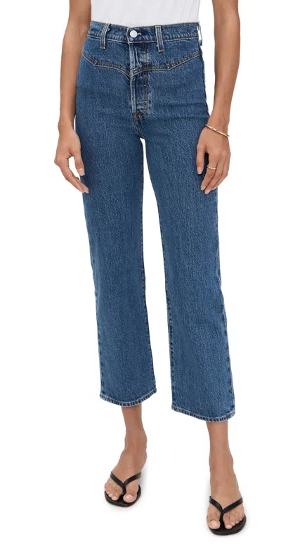 Levi's Ribcage Western Yoke Jeans Valley View Stone In Blue