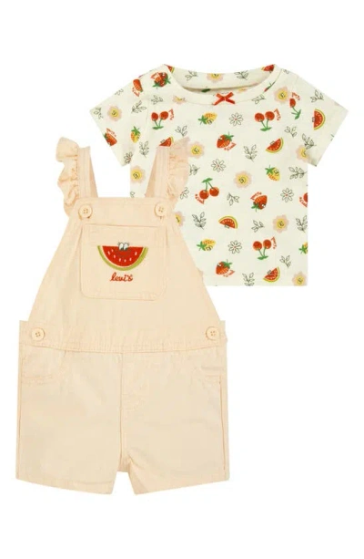 Levi's® Babies'  Ruffle Overalls & Graphic T-shirt Set In Pale Peach