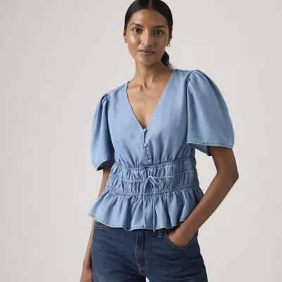 Levi's Ryan Short-sleeve Crepe Blouse In Blue