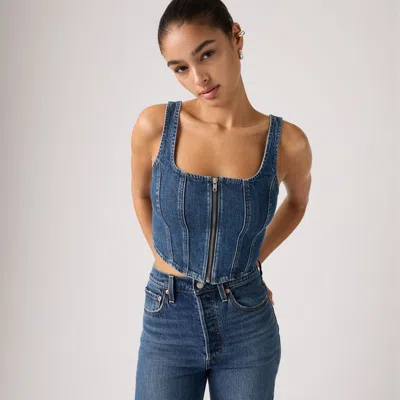 Levi's Seamed Zip Bustier Top In Blue